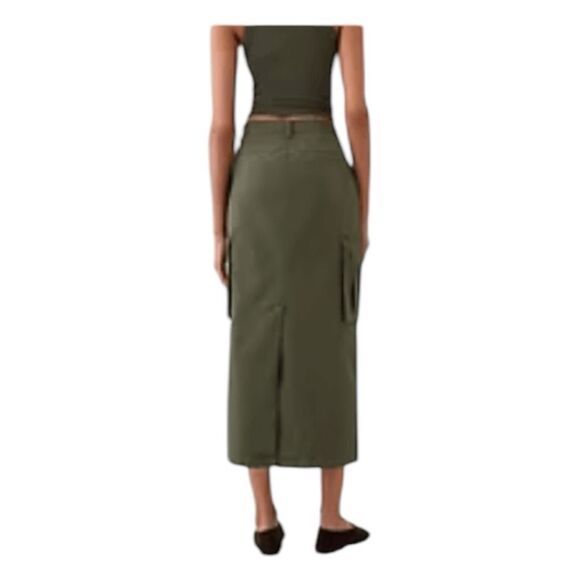 Gap Cargo Utility Midi Skirt Mesculen Green Stretch Knit Front Slit 29 / 8 - Picture 4 of 4